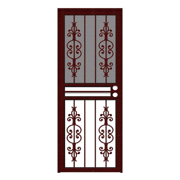 Unique Home Designs 30 in. x 80 in. Estate Wineberry Recessed Mount All Season Security Door with Insect Screen and Glass Inserts
