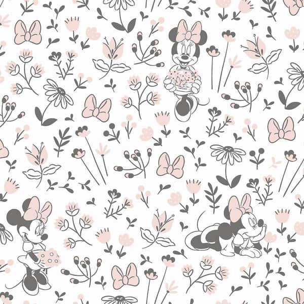 RoomMates Pink Disney Minnie Mouse Pretty as a Flower Black and White Peel and Stick Wallpaper Roll