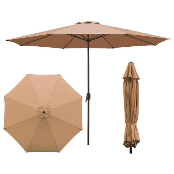 11 ft. Steel Market Crank Patio Umbrella in Tan