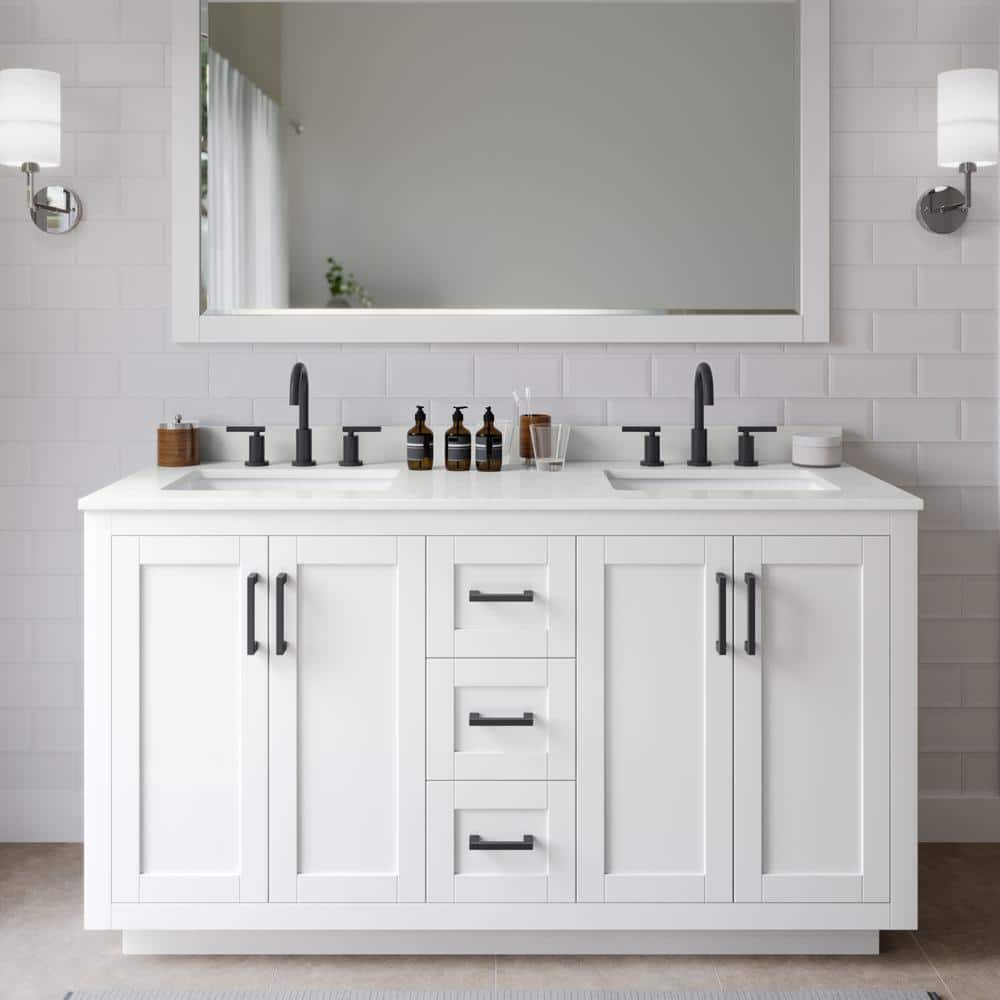 Miranda 60 in. W x 22 in. D x 33.75 in. H Double Bath Vanity in White with White Quartz Top and 58 in. Mirror price history on PriceWatchPro