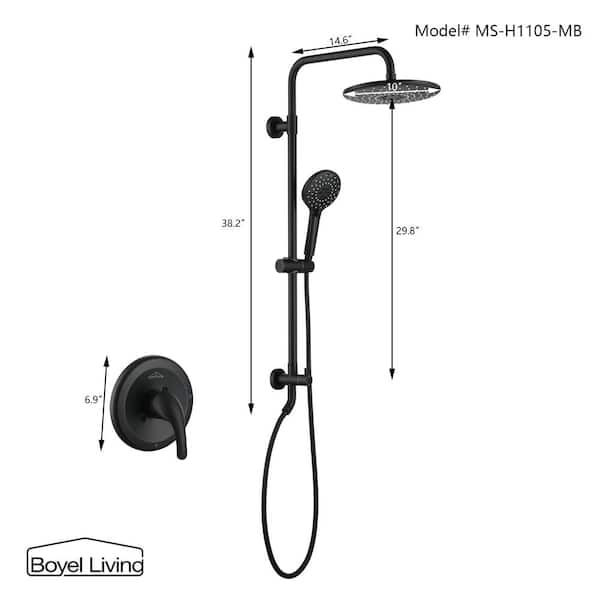 1-Spray Patterns with 1.5 GPM 10 in. Wall Mount Dual Shower Heads with Pressure Balance Valve in Matte Black 1-Spray Patterns with 1.5 GPM 10 in. Wall Mount Dual Shower Heads with Pressure Balance Valve in Matte Black