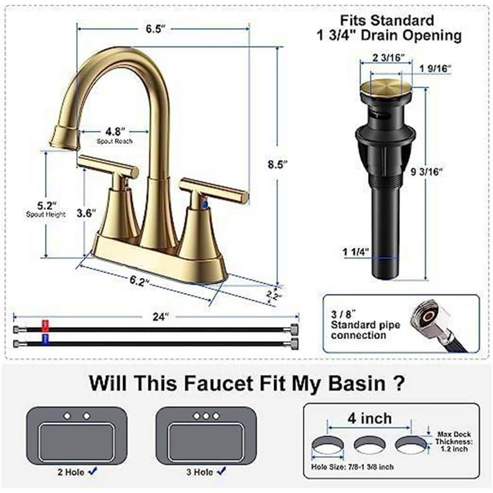 4-Inch Brushed Gold Stainless Steel Bathroom Faucet Set