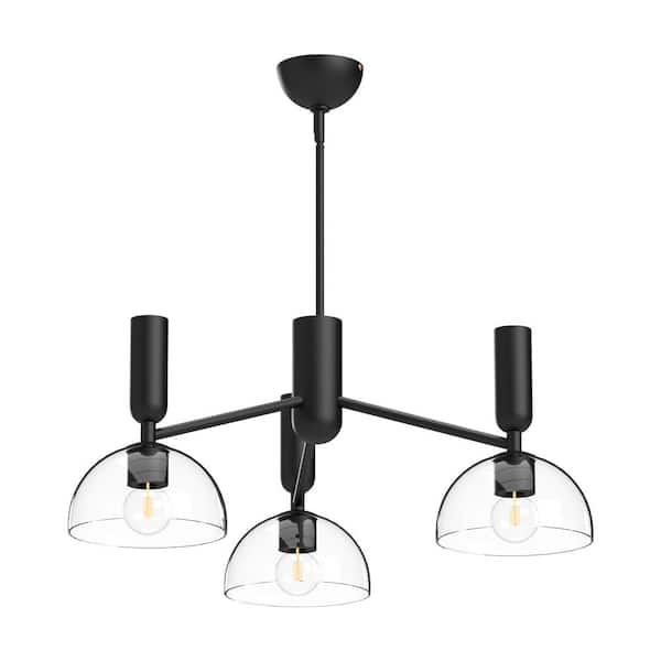 ALORA MOOD Jude 38 in. 3 Light 60-Watt Clear Glass/Matte Black Chandelier