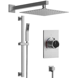 Bathroom Showers with Valve 2-Spray Dual Wall Mount 10 in. Fixed and Handheld Shower Head 2.5 GPM in Brushed Nickel