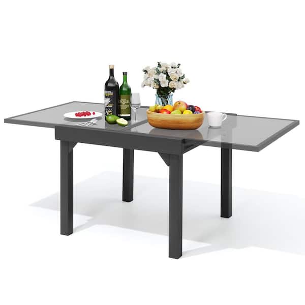 Pellebant Rectangle Aluminum Outdoor Dinging Table with Extension in Light Gray