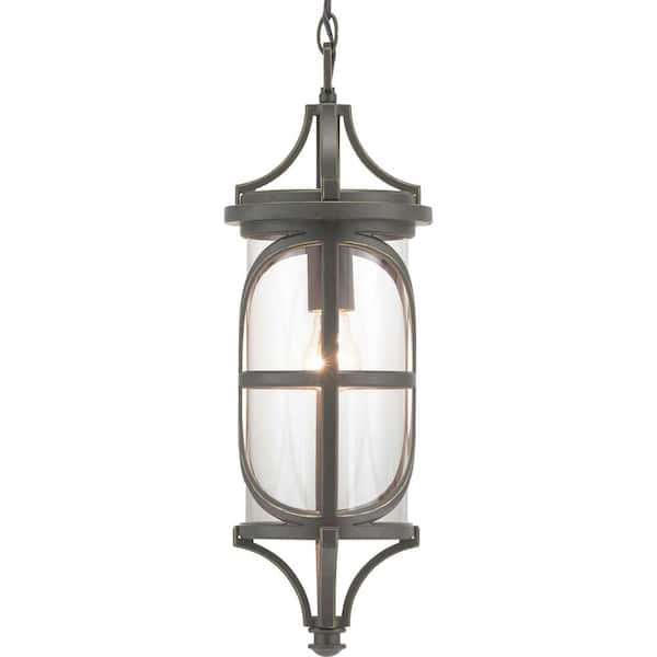 Morrison Collection 1-Light Antique Bronze Clear Glass Modern Outdoor Hanging Lantern Light