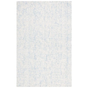 Abstract Light Blue/Ivory Doormat 3 ft. x 5 ft. Contemporary Marble Area Rug
