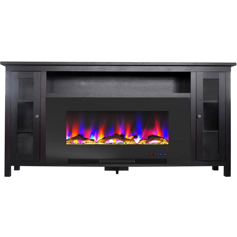 Somerset 70-Inch Black Coffee Electric Fireplace TV Stand with LED Flames
