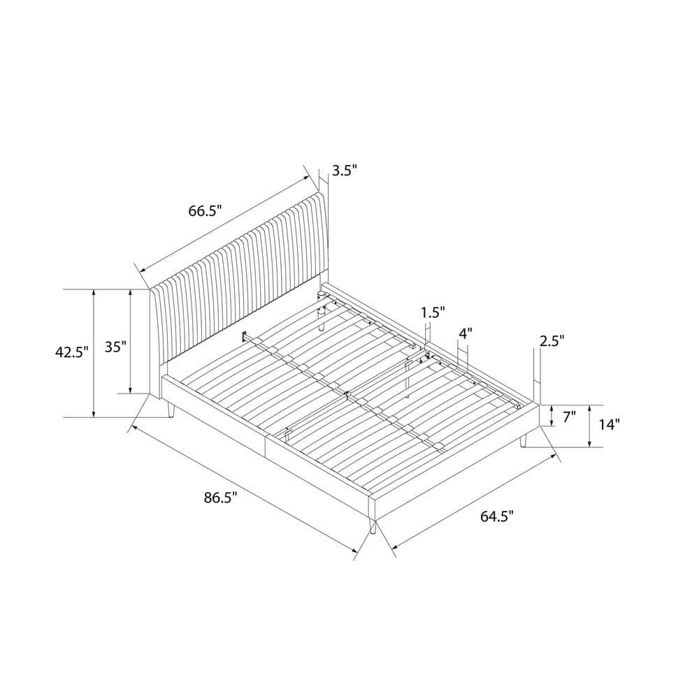 Ivory Velvet Queen Upholstered Platform Bed with Tufted Headboard