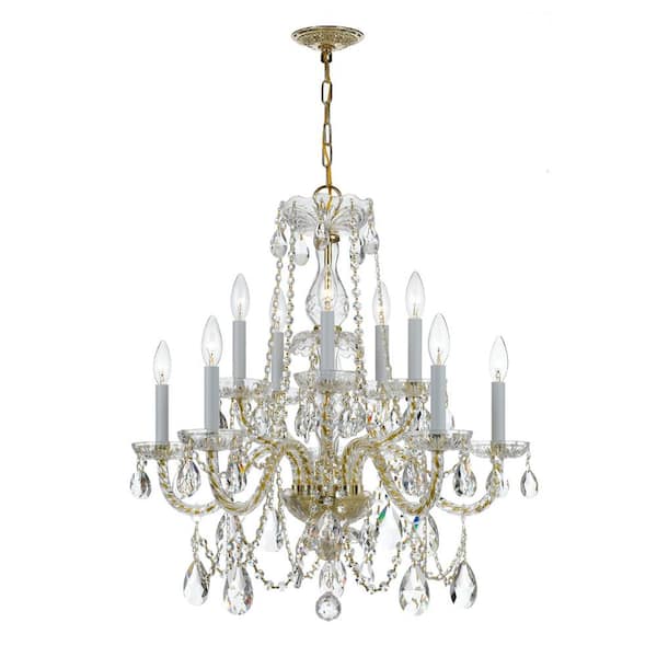 Traditional Crystal 10-Light Polished Brass Crystal Chandelier