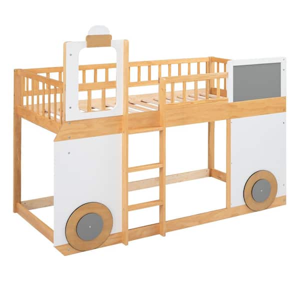 Polibi Nature Wood Twin size Loft Bed Wooden Bed with Train Shape Design