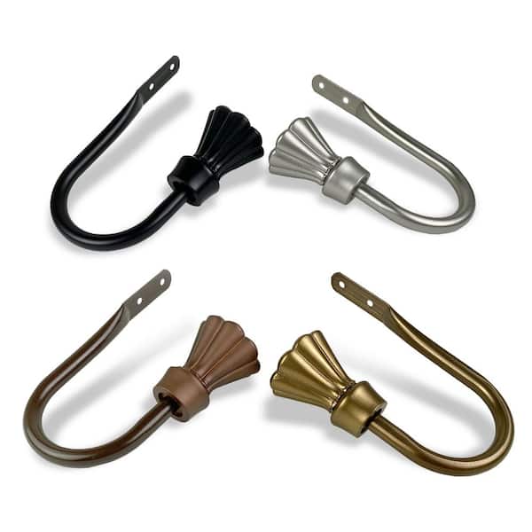 EMOH Lucas Satin Nickel Steel Hook Curtain Holdback (Set of 2)