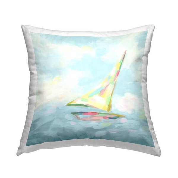 Stupell Industries Flowing Sailboat Abstract Blue Print Polyester 18 in. x 18 in. Throw Pillow