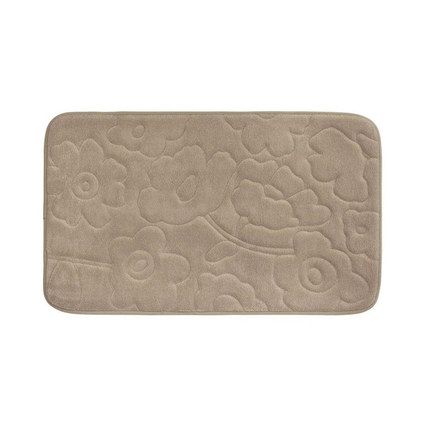 BounceComfort Stencil Floral Linen 17 in. x 24 in. Memory Foam Bath Mat