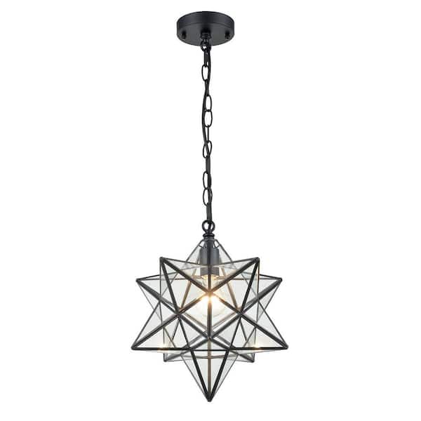 CLAXY 60-Watt 1-Light Black Finished Shaded Pendant-Light with Clear Glass Shade and No Bulbs Included