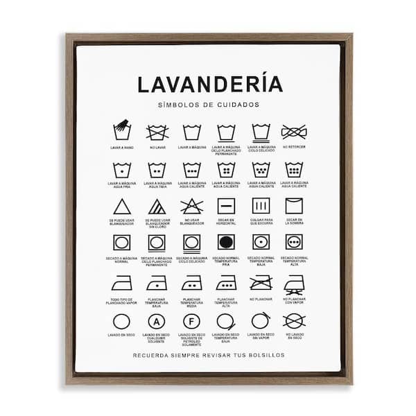 Stupell Industries Lavanderia Symbol Guide White by Lettered and Lined Brown Floater Frame Typography Graphic Art Print 21 in. x 17 in.