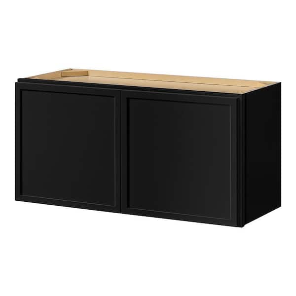 Leyton 30 in. W x 12 in. D x 15 in. H Ready to Assemble Plywood Slim Shaker Wall Bridge Kitchen Cabinet in Raven Black