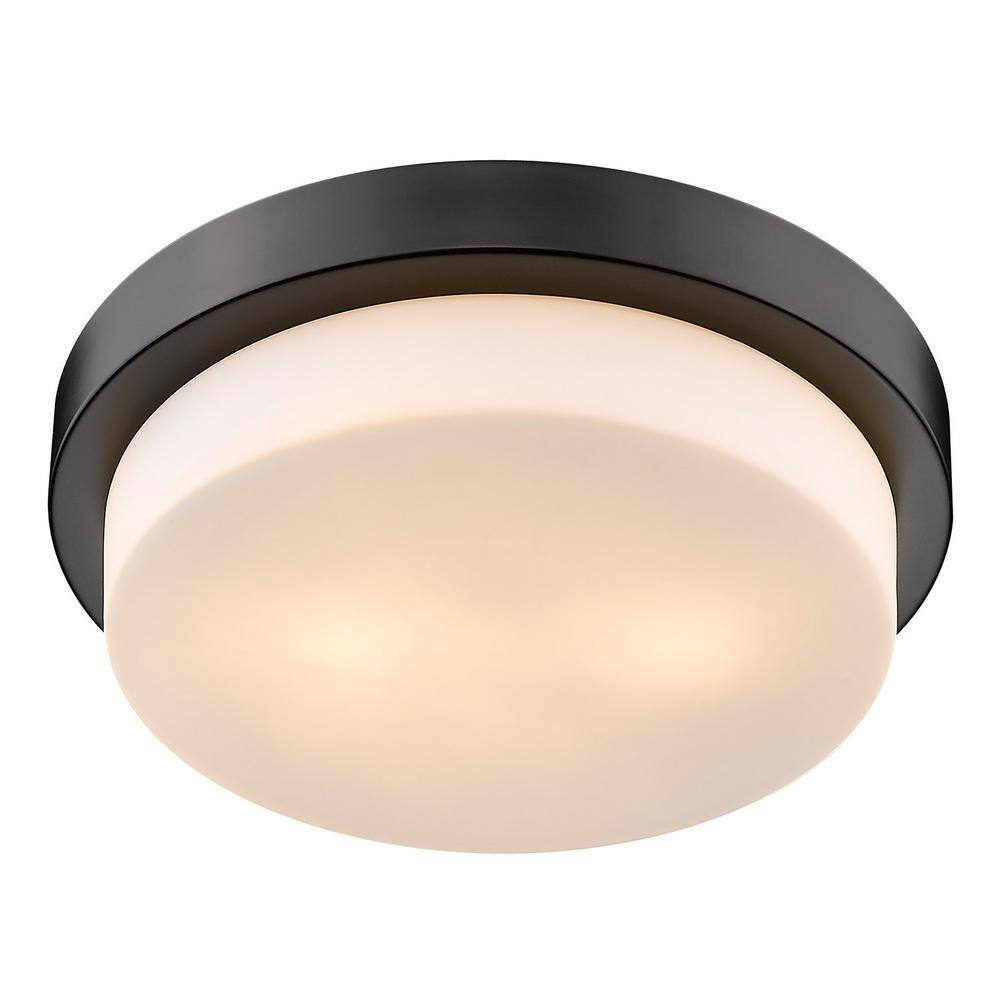 Transitional Matte Black 13" Opal Glass Drum Flush Mount
