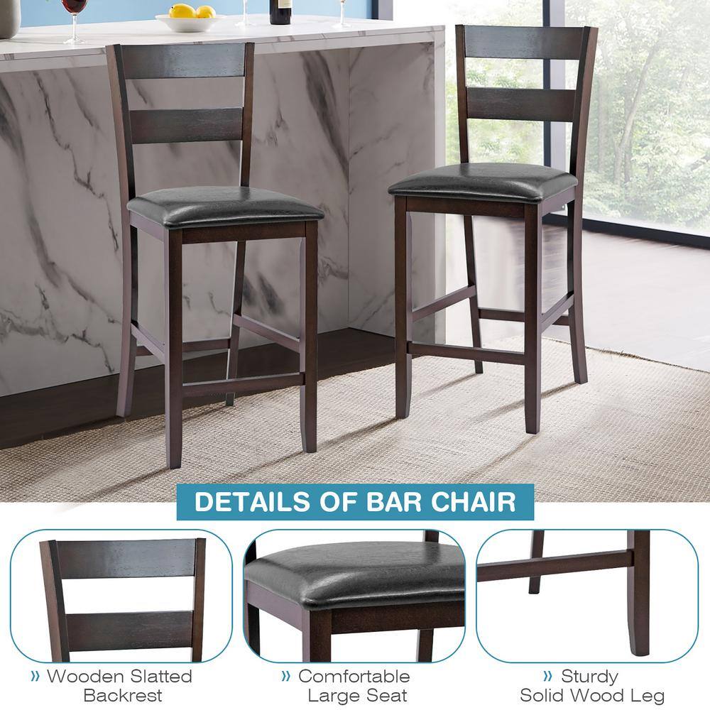 Espresso Black Leatherette 25" Counter Height Bar Stools, Set of 4