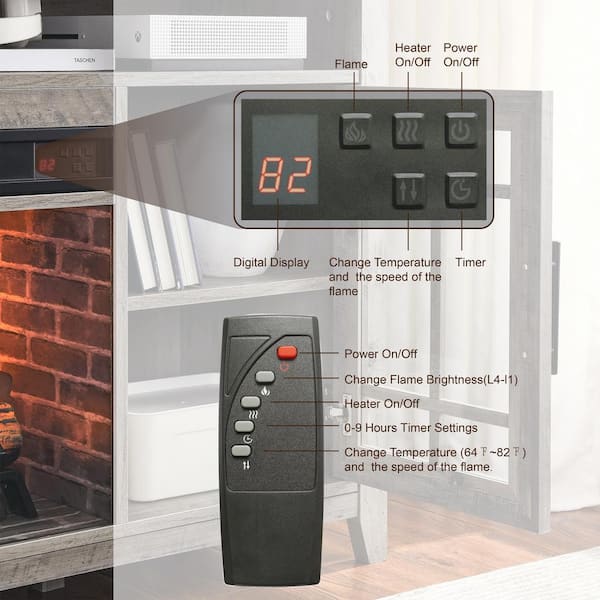 55 in. Freestanding TV Media Stand with Electric Fireplace in Gray Wash