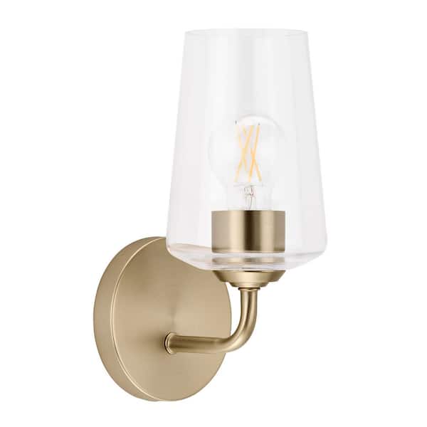 Celino 5 in. 1-Light Champagne Bronze Bathroom Wall Sconce Light with Clear Glass Shade