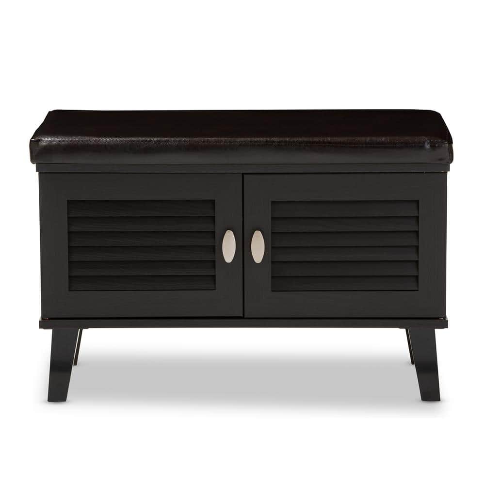 Espresso Modern Entryway Bench with Cushioned Seat and Shoe Storage