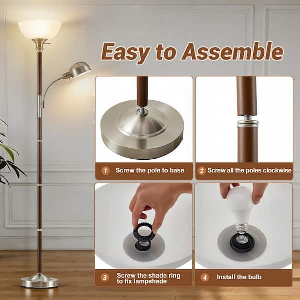 NatySwan 72 in. Wood Walnut Torchiere Floor Lamps Standing Lamp
