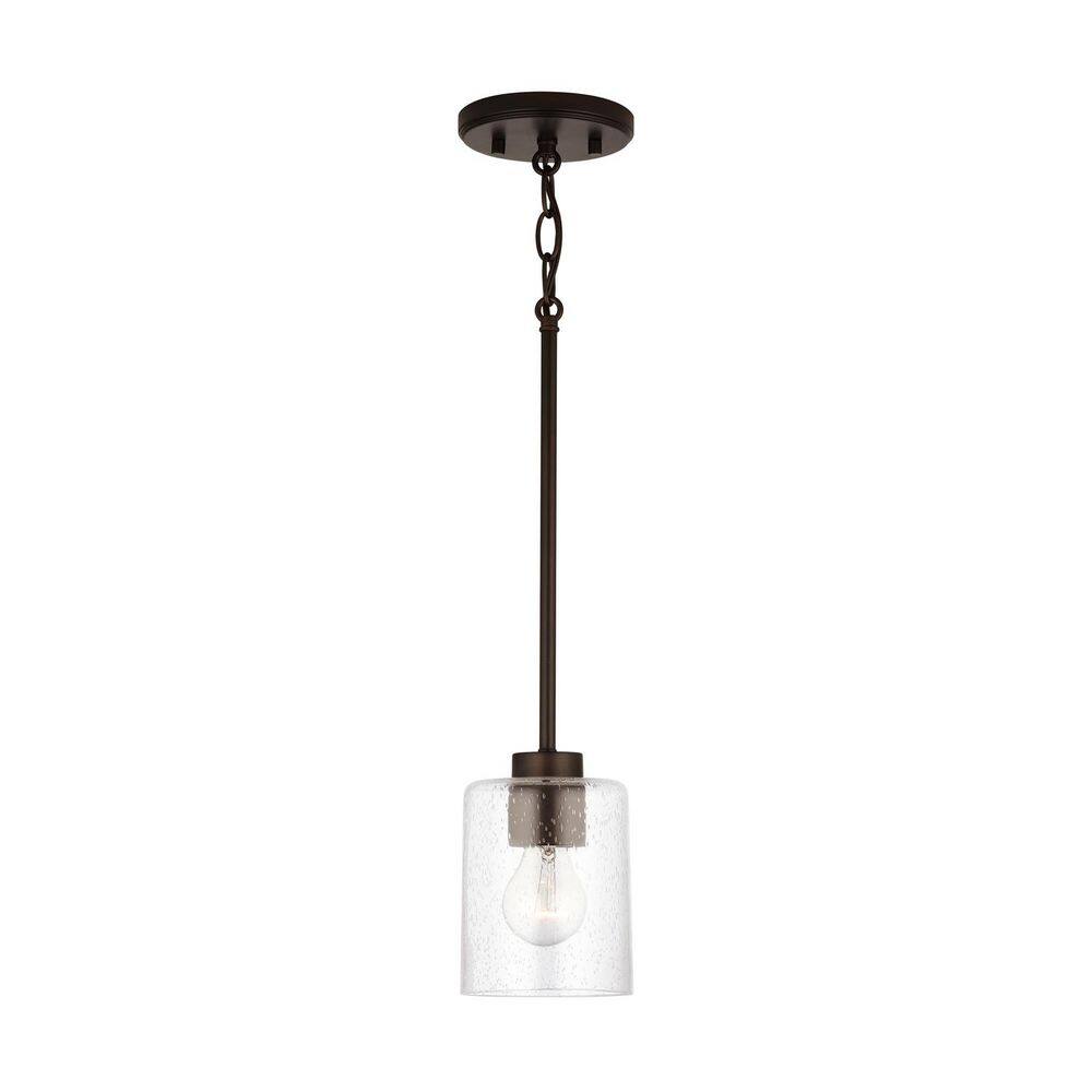 Bronze Mini Pendant with Clear Seeded Glass Shade