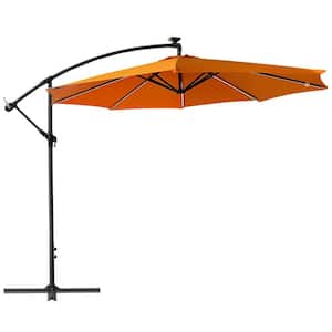 9.8 ft. Aluminum Solar Light Bar Patio Cantilever Umbrella in Orange