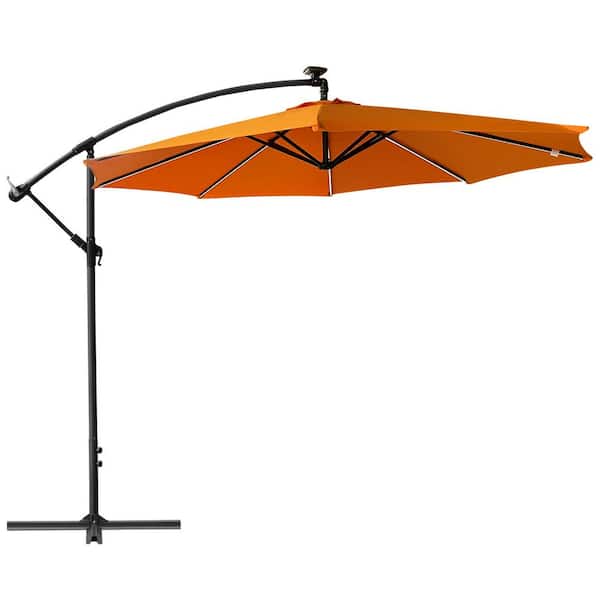 Maincraft 9.8 ft. Aluminum Solar Light Bar Patio Cantilever Umbrella in Orange