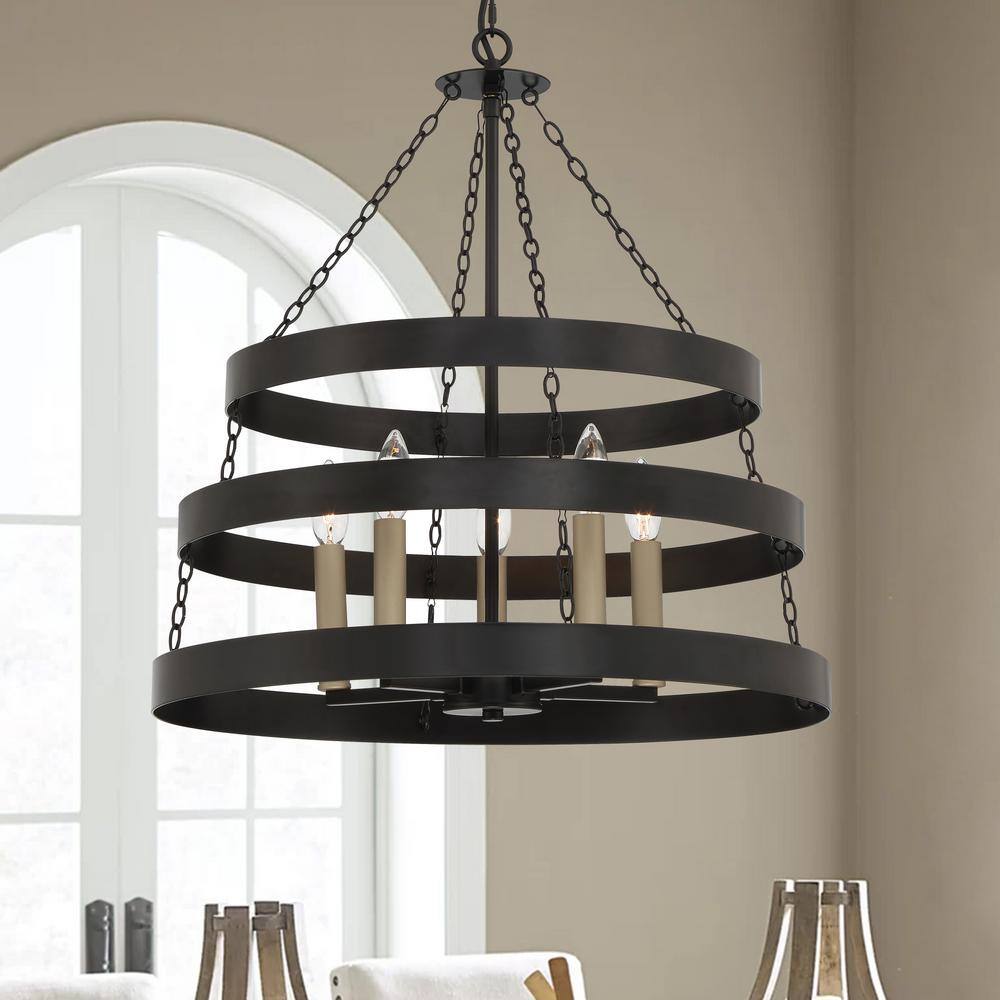 Classic Black 5-Light Candle Style Wagon Wheel Chandelier