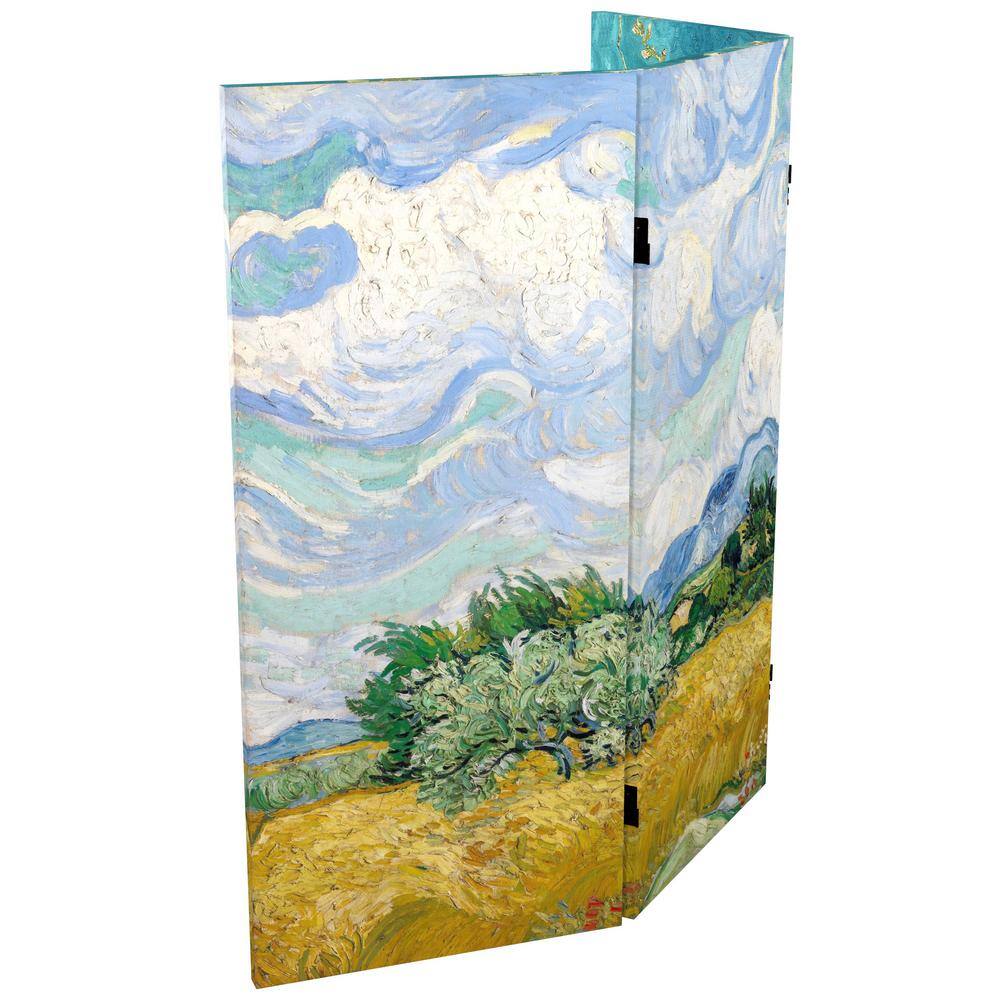 Van Gogh Almond Blossoms and Wheat Field Folding Screen, 3 ft, Multicolor Canvas