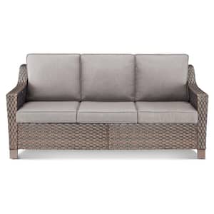 Frazee Brown Wicker3-Seat Sofa 1-Piece Outdoor Couch with CushionGuard Gray Cushions