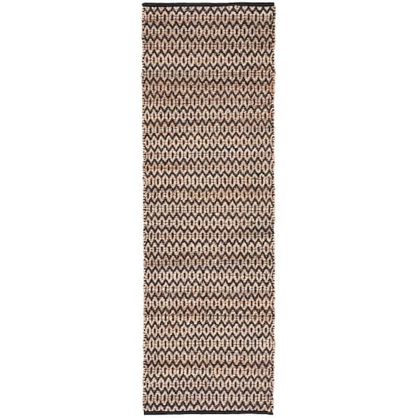 SAFAVIEH Natural Fiber Beige/Black 3 ft. x 8 ft. Striped Woven Runner Rug