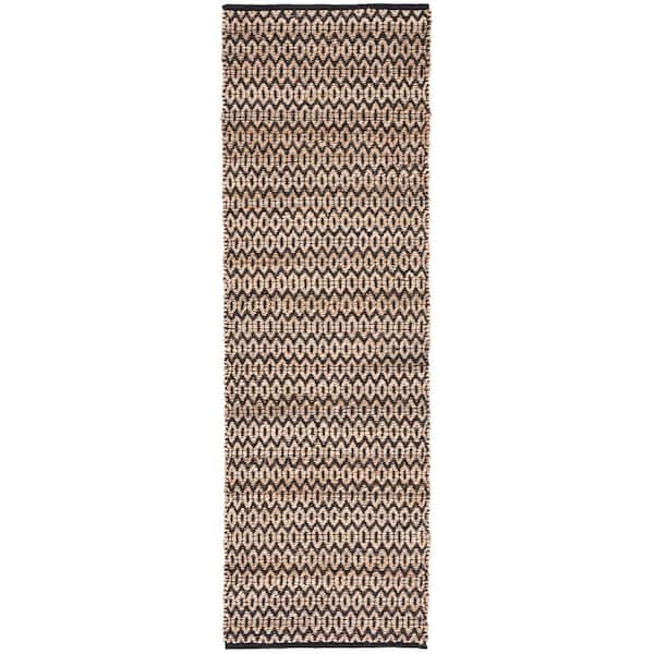 Natural Fiber Beige/Black 3 ft. x 8 ft. Striped Woven Runner Rug