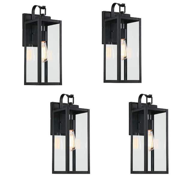 Unbranded 17 in. 1-Light Matte Black Hardwired Outdoor Wall Lantern Modern Sconce with Clear Glass(4-Pack)