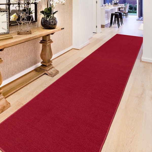 Clifton Collection Non-Slip Rubberback Modern Solid Design 3x10 Indoor Runner Rug, 2 ft. 7 in. x 9 ft. 10 in., Red