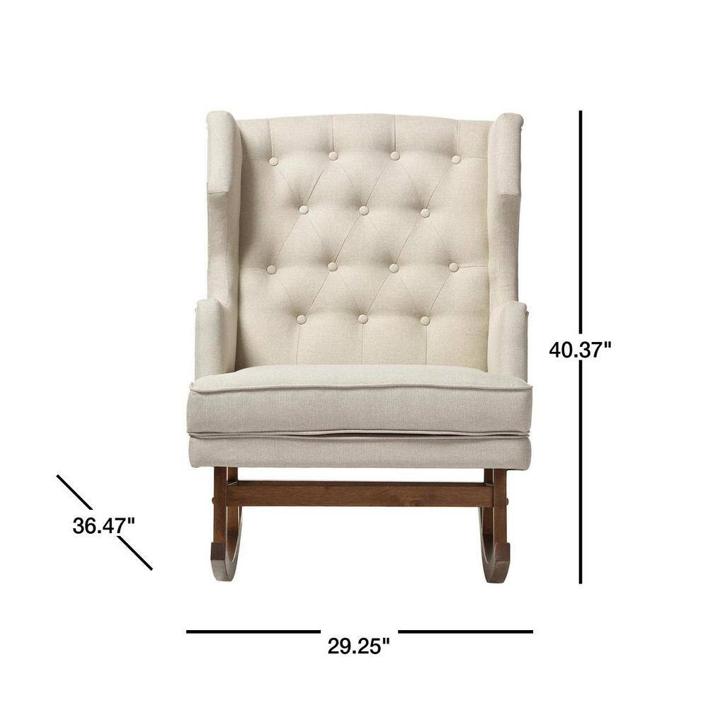 Light Beige Walnut Wingback Rocking Chair