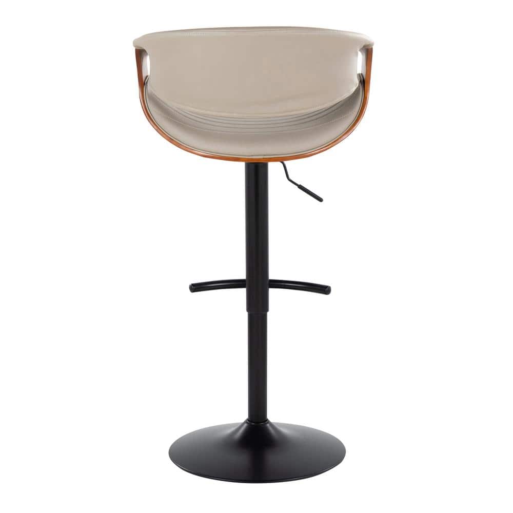 Set of 2 Adjustable Pearl Silver Faux Leather and Walnut Barstools