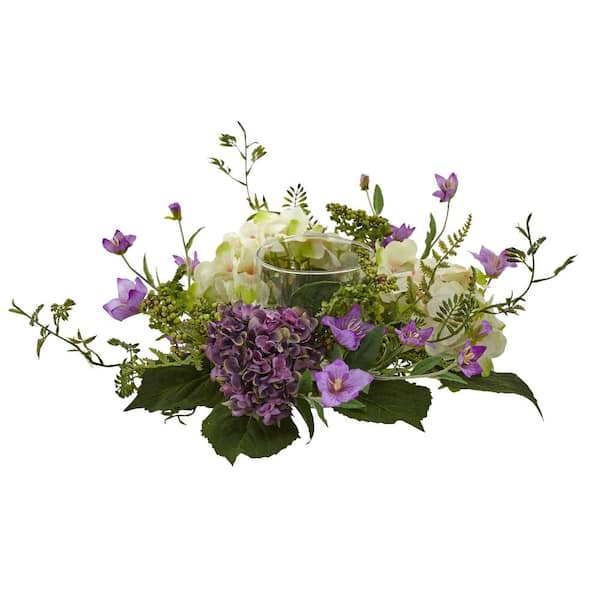 Nearly Natural 7 in. Artificial Hydrangea Berry Candelabrum in Purple