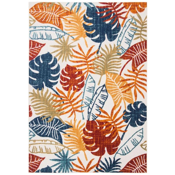 SAFAVIEH Cabana Cream/Red 4 ft. x 6 ft. Geometric Leaf Indoor/Outdoor Patio  Area Rug
