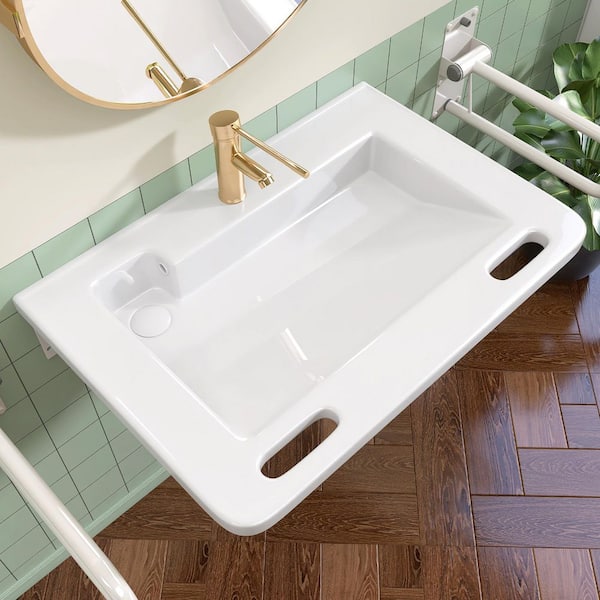 食器 rin5 Zeafive 31.5 in. ADA Compliant Ceramic Sink Wall-Hung Accessible