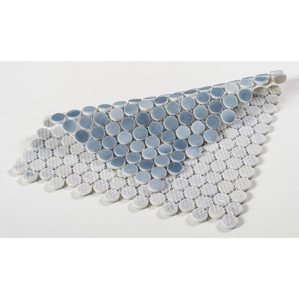 Wave Blue Penny Round Glass Mosaic Tile Sample