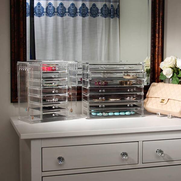 Honey-Can-Do 12.44 in. W x 5.98 in. D x 11.06 in. H Emily Acrylic Jewelry Chest in Clear with 6 Removable Drawers