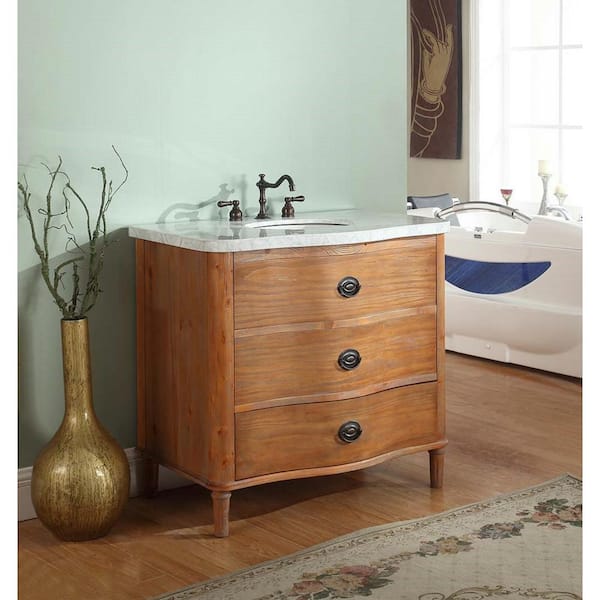 Crawford & Burke Georgia 36 in. W x 23 in. D Vanity in Distressed Pine Finish with Marble Vanity Top in White with White Basin