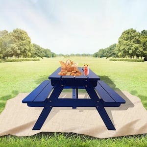 Blue Wood Rectangle Picnic Table Children's Dining Table with Benches