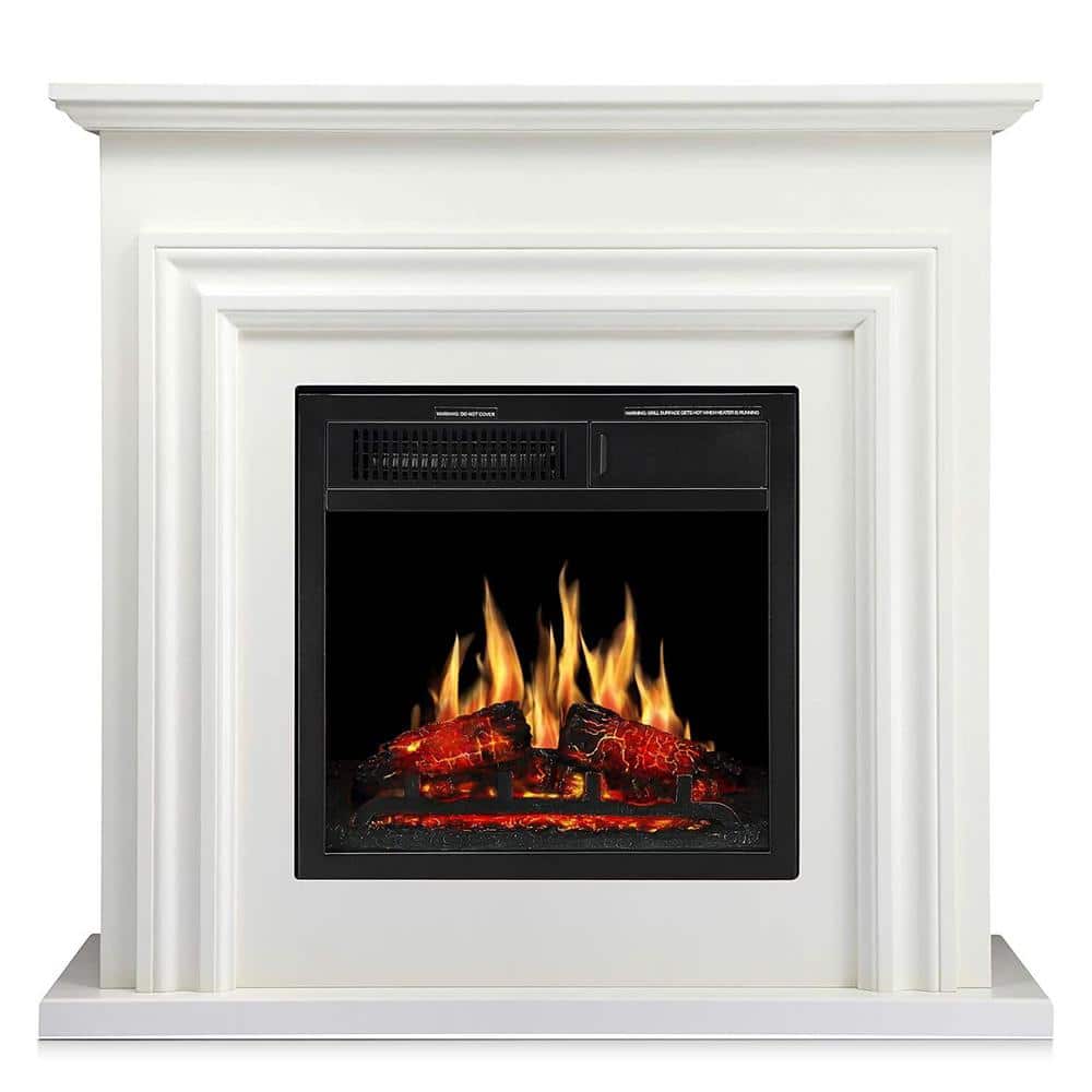 36 in. Freestanding Wooden Surround Electric Fireplace in Cream with Remote
