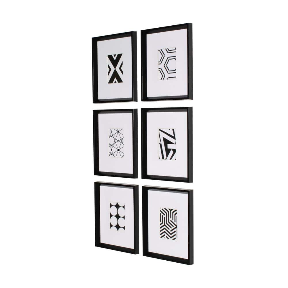6-Piece Black and White Geometric Abstract Framed Art Set