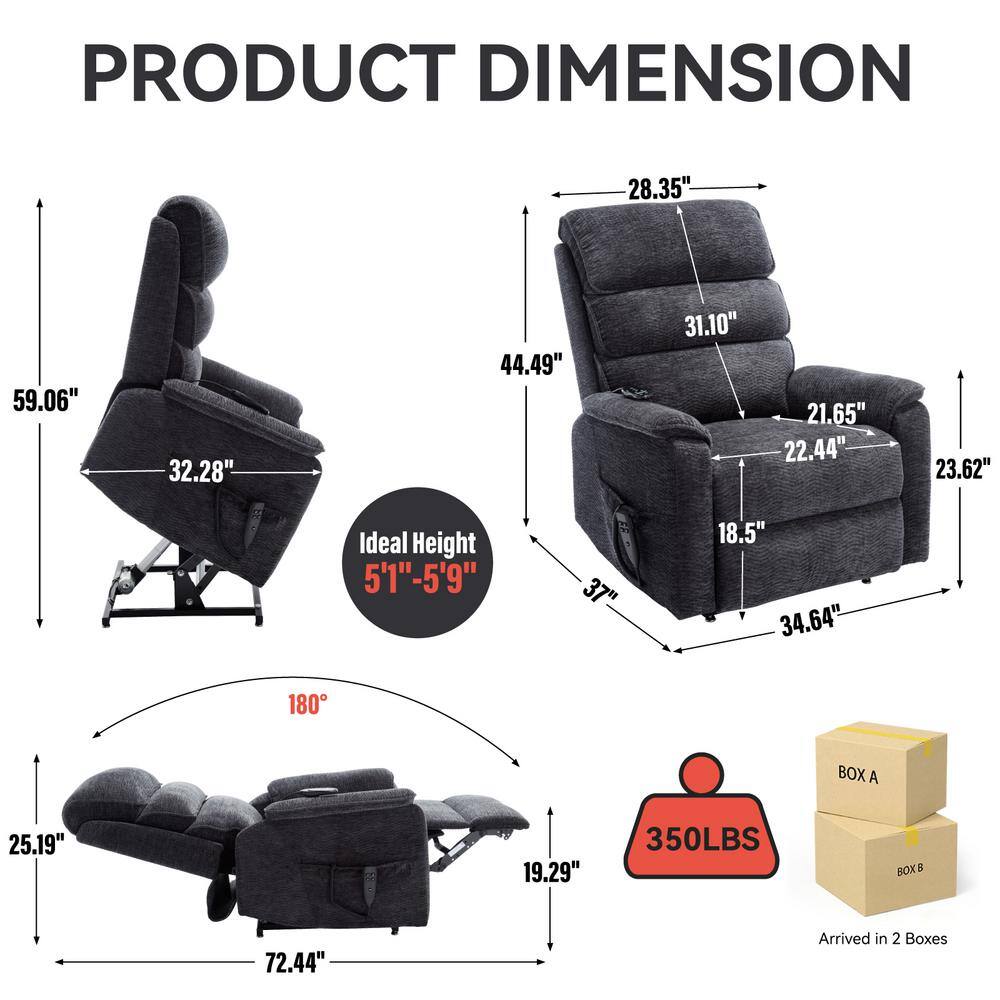 Grey Chenille Power Lift Recliner with Heat and Massage