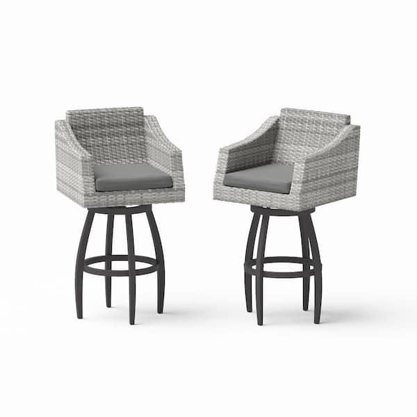 Cannes Swivel Wicker Outdoor Barstools with Sunbrella Charcoal Gray Cushions (2-Pack)